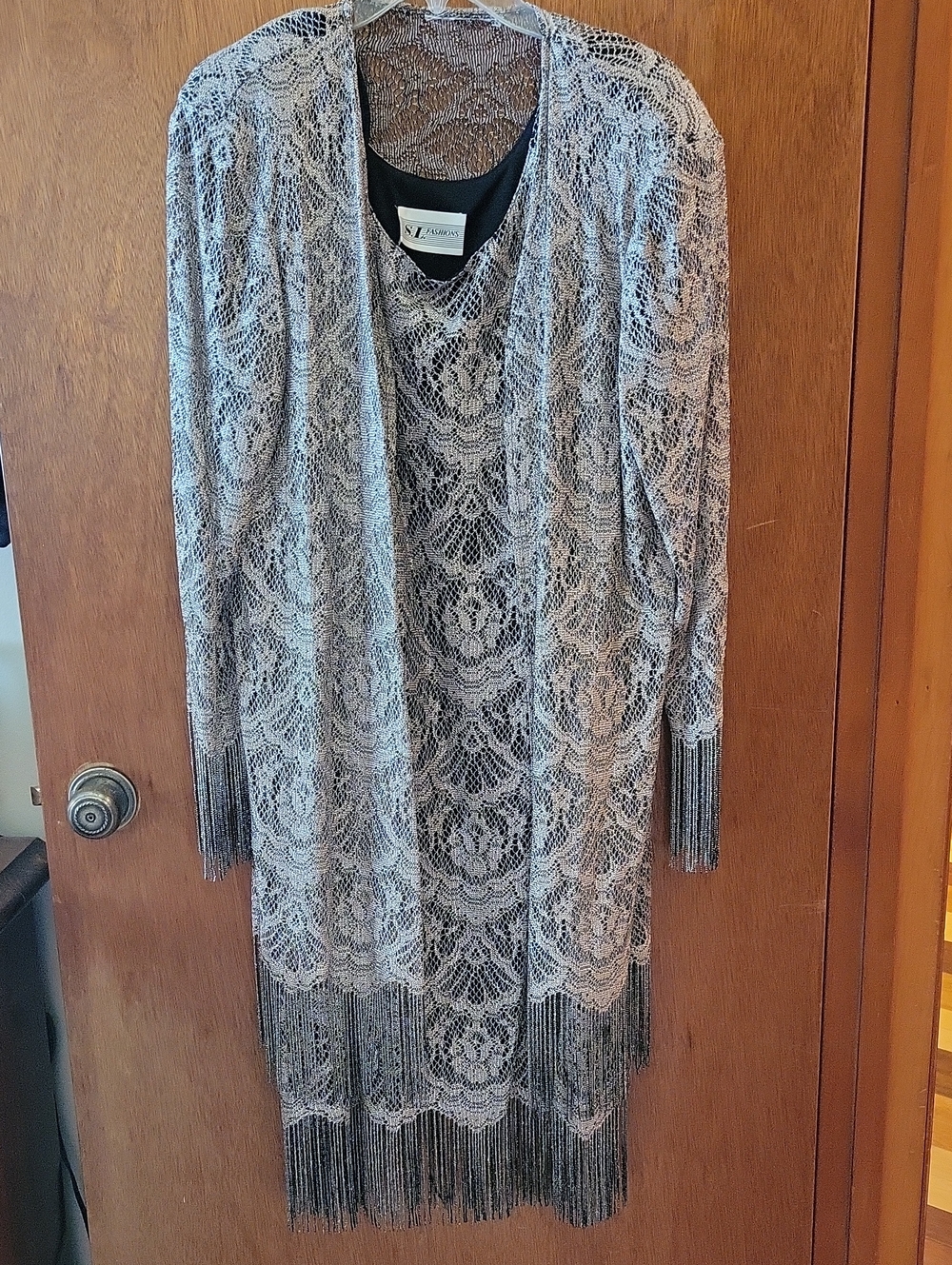 Bronze/Black Fringed Shawl Overcoat With Dress